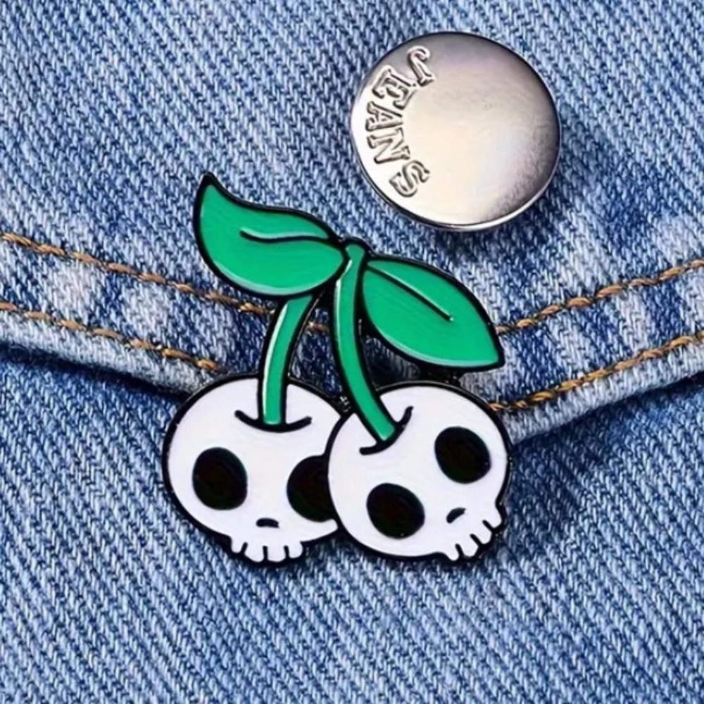 3/$10 White Cherry Skull Head Brooch Pin NEW